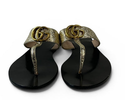 Gucci Crinkled Leather GG Marmont Thong Sandals