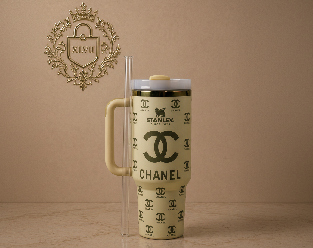 Stanley cup with Chanel print