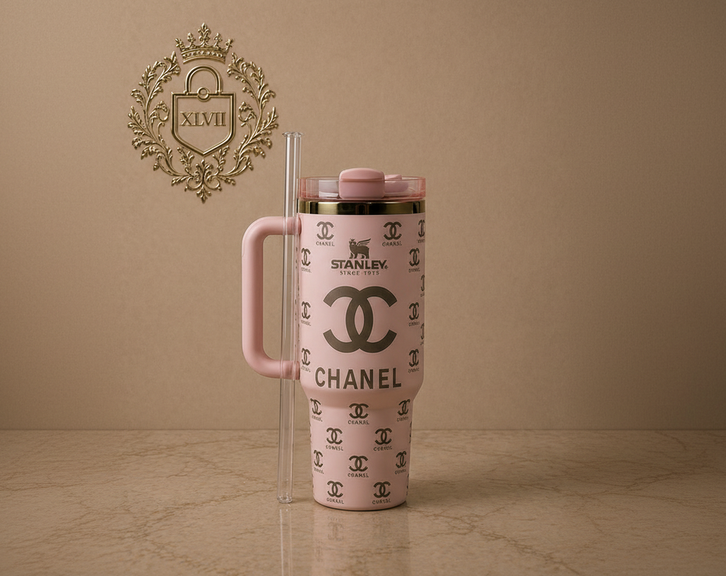 Stanley cup with Chanel print