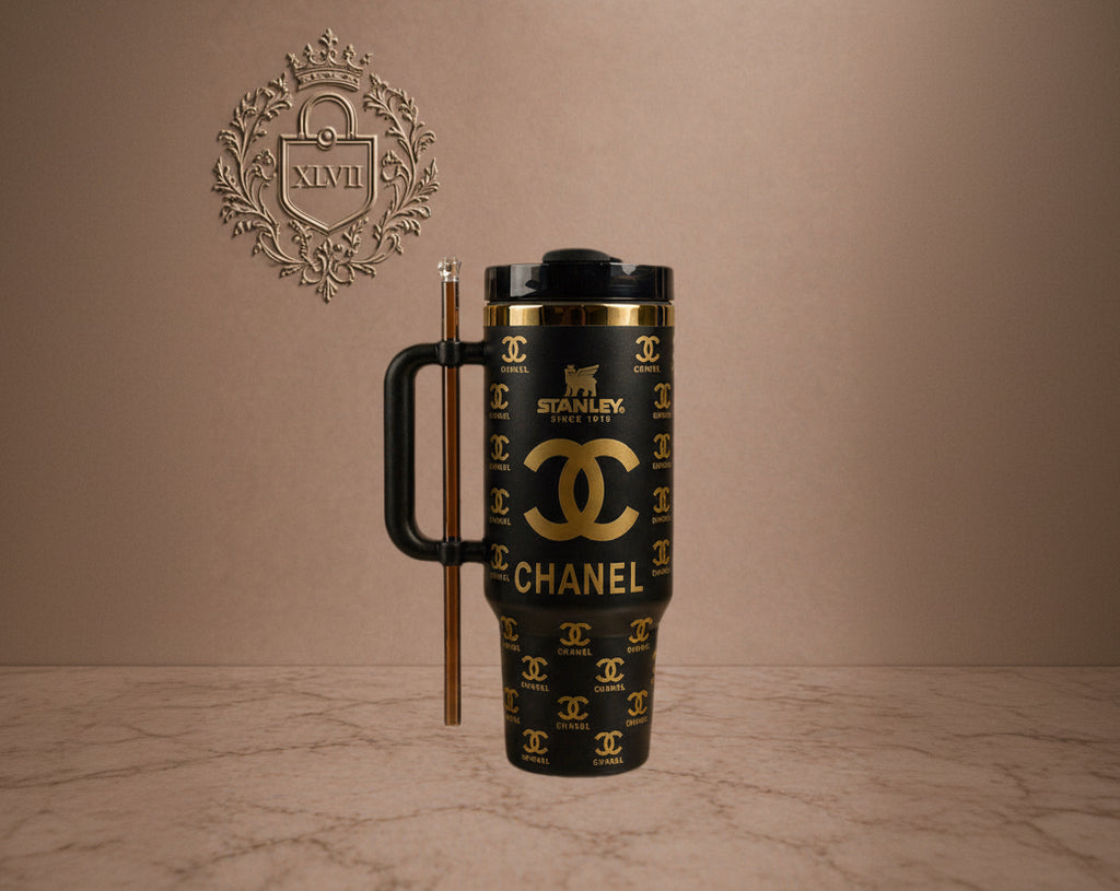 Stanley cup with Chanel print