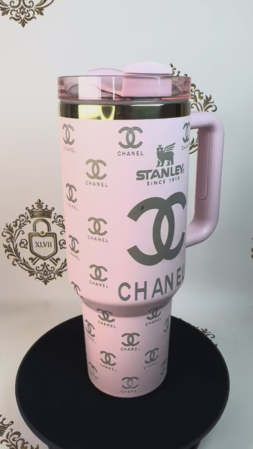 Stanley cup with Chanel print