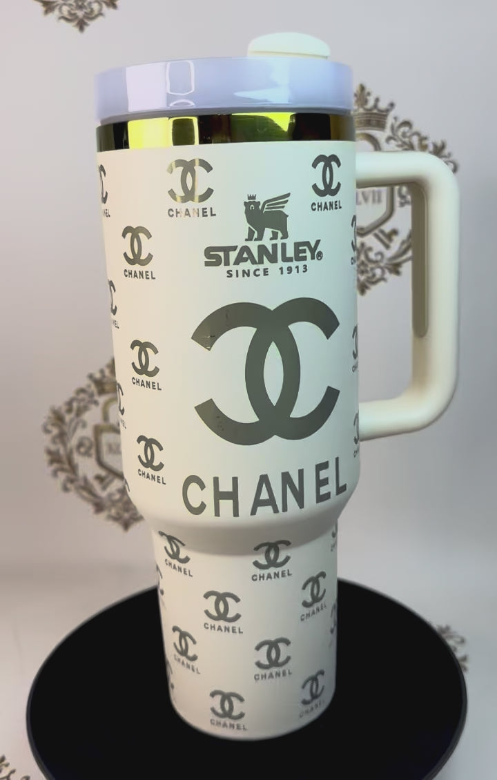 Stanley cup with Chanel print
